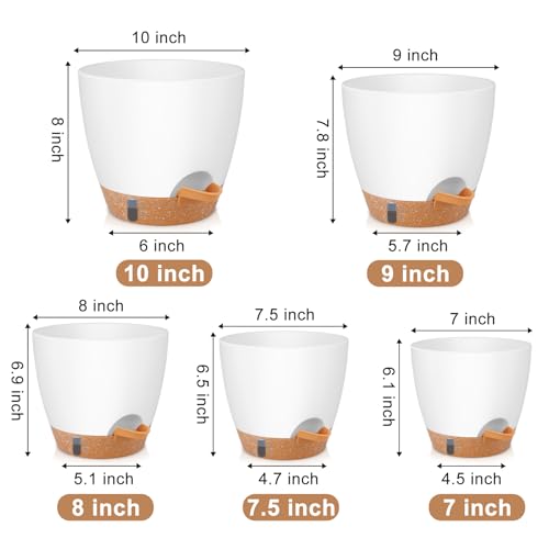 QRRICA 10/9/8/7.5/7 Inch Self Watering Pots for Indoor & Outdoor Plants - color: White, size: 10/9/8/7.5/7 Inch
