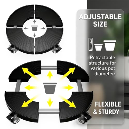 Adjustable Plant Caddy with Wheels, 15–22 Inch Heavy Duty Rolling Plant Stand, Lockable Casters, 440–500 lbs Capacity, Large Plant Dolly for Indoor Outdoor Flower Pot Mover, Black - size: Plastic