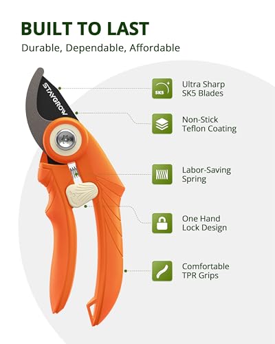 Garden Shears 6.9" Pruning Shears for Gardening Orange - size: 6.9 Inch Bypass Orange