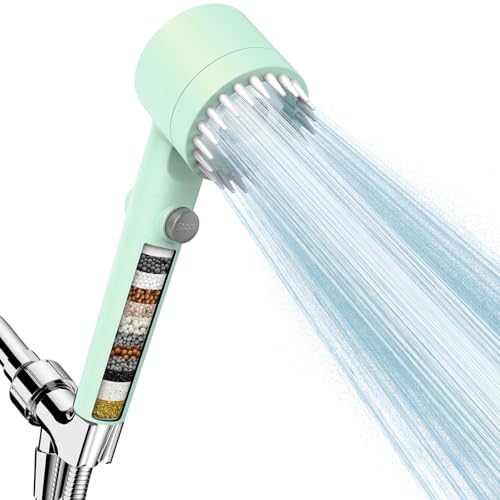 Filtered Shower Head with Handheld, High Pressure Water Flow and Multiple Spray Modes Shower Head with Filter, Power Wash for Hard Water, Showerhead with ON/OFF Switch for Pets Bath (Green) - color: Green