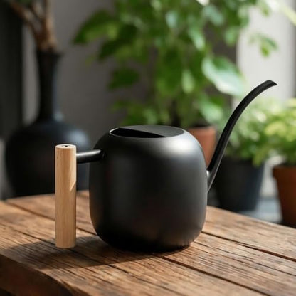 Watering Can 45 oz Long Spout Wooden Handle Stainless Steel