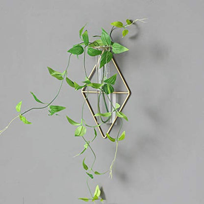 IvyMei Luxurious Nordic Gold Wall Vase Metal Frame Glass Tube - color: Gold 4