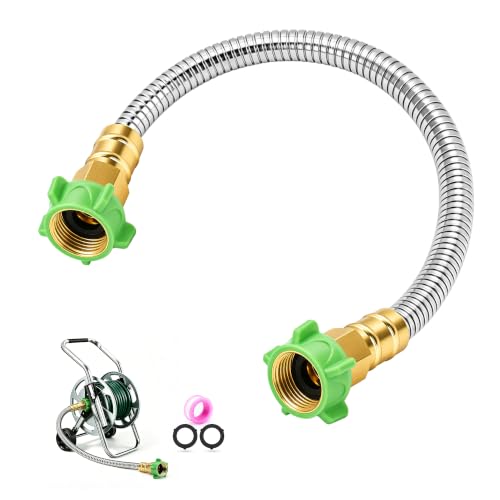 2FT Short Garden Hose Female to Female – Stainless Steel Leader Hose for Hose Reel, Kink-Free Flexible Metal Water Hose, Leakproof Durable Designy for Outdoor Garden, Pet Washing, Car - size: 2 feet