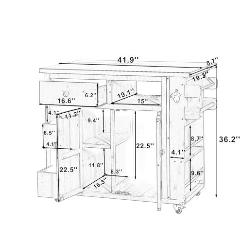 GDFStudio Winford Patio Kitchen Island Cart with Extendable Top, Wooden Outdoor Storage Cabinet with Stainless Steel BBQ Prep Table Top, Drawers, Spice Rack and Lockable Wheels, Potting Bench, Brown - color: Brown