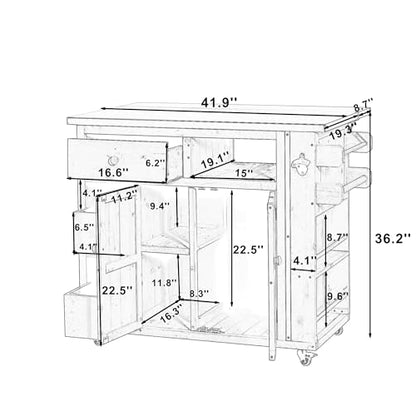 GDFStudio Winford Patio Kitchen Island Cart with Extendable Top, Wooden Outdoor Storage Cabinet with Stainless Steel BBQ Prep Table Top, Drawers, Spice Rack and Lockable Wheels, Potting Bench, Brown - color: Brown