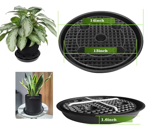 Plastic Plant Saucer Stand,4-Pack 14 inch, Elevated Plant Saucer Self-Watering Fabric Pot Base, Use Nonwoven Grow Bags, Plant Saucers Flower Pot Tray for Indoor-Outdoo and Grow Tents Greenhouses - size: 14in-4pack