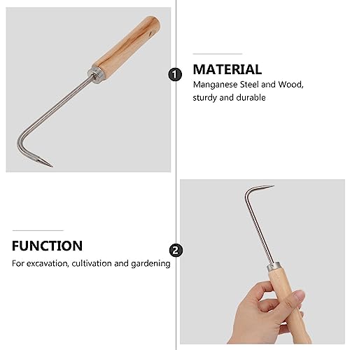 YARNOW Single Claw Hook, Manganese Steel Root Remover with Wooden Handle, Garden Weeding Tool for Digging, Weeding, and Gardening Tasks (Khaki)