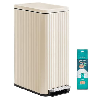 SONGMICS Trash Can, 13 Gallon (50 L) Slim, Stainless Steel, with Lid, Pedal - color: Cream White, size: 13 Gallon (Slim)
