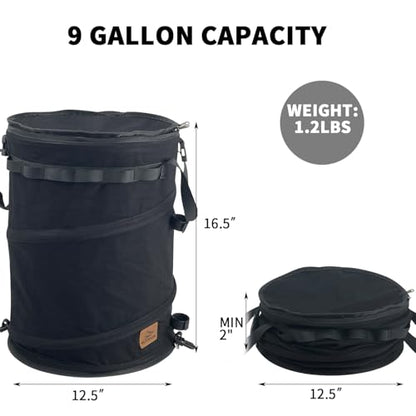 Sutekus Pop Up Storage Bin Collapsible Trash Can Recycle Container Reusable Utility Bag with Zippered Lid for Camping, Laundry, Garden (Black) - color: Black