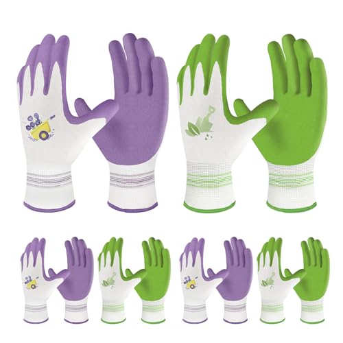 Velway 6 Pairs Gardening Gloves for Women - Breathable Rubber Coated Garden Work Gloves - Outdoor Protective Yard Gloves with Grip Gardening Gifts - Purple & Green Large - color: Green+purple, size: Large-6Pack