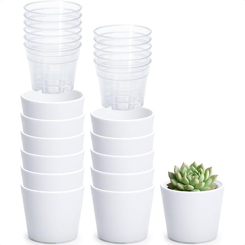 Phoenix Vine 3.5 Inch White Plastic Cachepot with Clear Nursery Pot, Decorative Lightweight Planter Cover with Transparent Inner Pot for Indoor Houseplants, Pack of 12, 24-A-D-12 - color: Matte White, size: 3.5" (12 Pack)