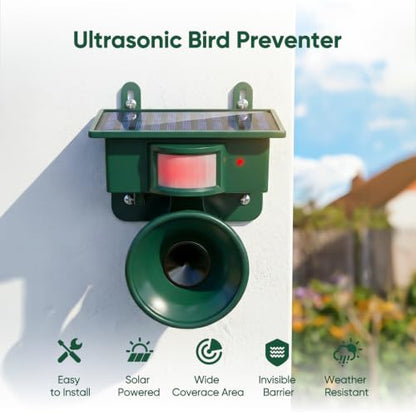 2026 Upgraded Solar Ultrasonic Bird Repellent Devices Outdoor (2-Pack)