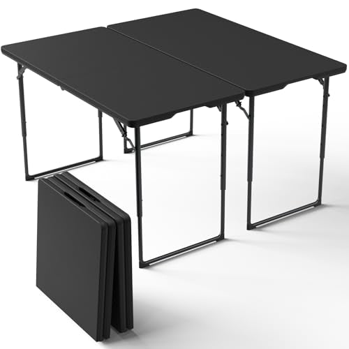 2 Pack Folding Table, 4FT Foldable Picnic Table with Adjustable Height, Heavy Duty Fold-in-Half Portable Table for Weddings, Camping, RV Travel, Parties, BBQs, Easy to Fold and Store, Black - color: Black, size: 4FT-2 Pack