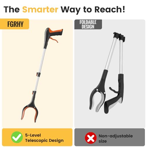 Telescopic Grabber Reacher Tool, 5-Level Adjustable (23" to 41") - Extendable Gripper and Reaching Tool, Heavy Duty Pick Up Stick Grabbers for Elderly, Surgery Recovery Must Haves (Orange) - color: Orange
