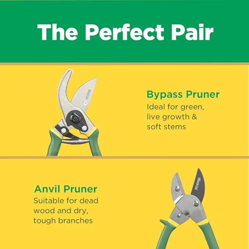Miracle-Gro 2-Piece Pruning Shears Set – Includes 8 in. Bypass Pruner for Live Plants and 8 in. Anvil Pruner for Dry Stems – Sharp Carbon Steel Blades and Comfort Grip Handles for Garden and Yard Use - style: Anvil & Bypass Pruning Kit