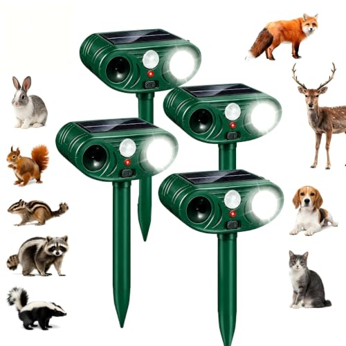4 Pack Sonic Deer Repellent Devices Solar Animal Repellent Outdoor