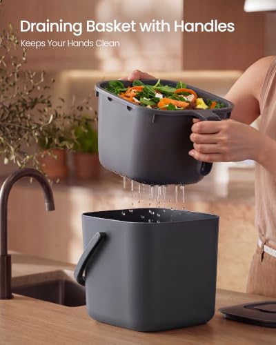 SONGMICS Compost Bin for Kitchen Counter, Plastic, 1.8-Gallon (7 L) - color: Dark Gray, size: 1.8 gallons (7L)
