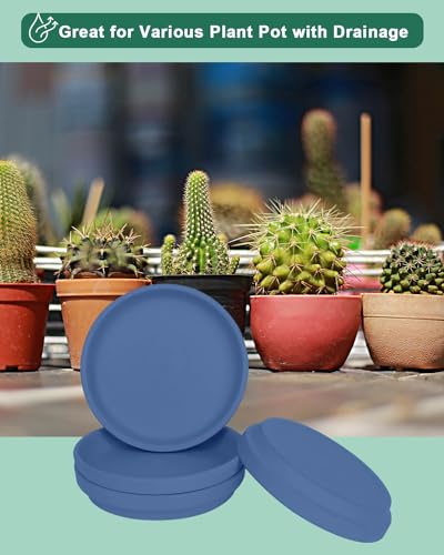 vensovo 8 Inch Steel Blue Terracotta Plant Saucers, 4 Pack Large Clay Trays - color: Blue