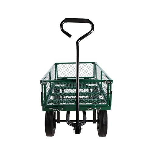Multi-Functional Metal Garden Cart - 37" x 19.48" x 40.15", Solid Tires, Heavy Duty Tool Cart for Gardening, Farming, Yard Work, Green