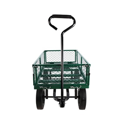 Multi-Functional Metal Garden Cart - 37" x 19.48" x 40.15", Solid Tires, Heavy Duty Tool Cart for Gardening, Farming, Yard Work, Green