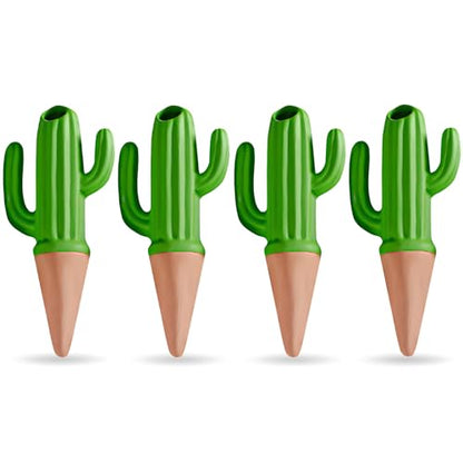 MCleanPin 4 Pack Self Watering Spikes and Globes, Handmade Terracotta Cactus Self-Watering Plant Devices with Slow Release System, Automatic Plant Water Bulbs for Indoor and Outdoor Garden Vacation - color: Cactus