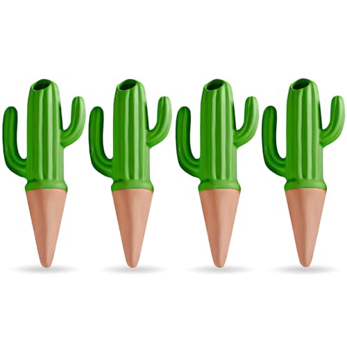 MCleanPin 4 Pack Self Watering Spikes and Globes, Handmade Terracotta Cactus Self-Watering Plant Devices with Slow Release System, Automatic Plant Water Bulbs for Indoor and Outdoor Garden Vacation - color: Cactus