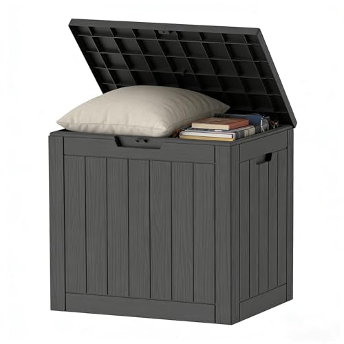 35 Gallon Resin Deck Box All Weather Outdoor Storage Box for Patio Furniture, Garden Tools, Lockable, Black - color: Black, size: 35 GAL