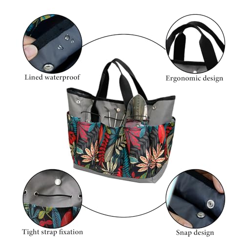 Garden Tool Bag Maple Leaf Gardening Bag with 8 Pockets Canvas Garden Tote Bag Women Men Garden Plant Tool Storage Bag (Tools NOT Included) - color: Flower