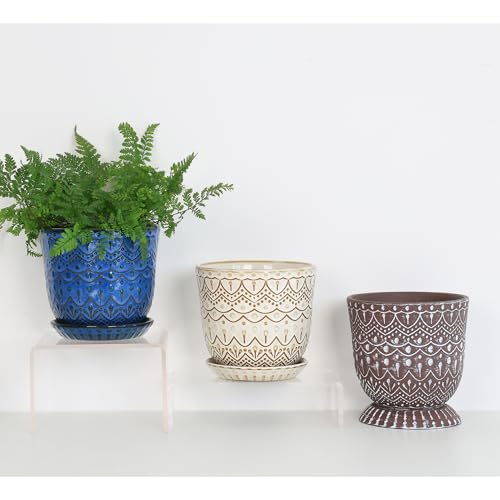 Gepege Ceramic Plant Pots, 6 Inch Indoor Planters with Drainage & Saucers - color: Blue-c, size: 6 Inch - Set of 2