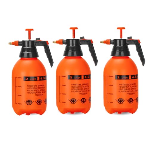 3 Pack 2L Handheld Garden Pressure Sprayer with Adjustable Brass Nozzle - color: 2L-Organge-3PCS