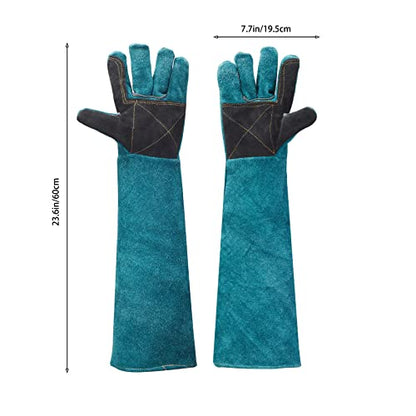 AOWPFVV Animal Handling Gloves Bite Proof for Dogs,Cats, 23.6in Large - color: Dark Green +Black Padding Size Large 23.6in