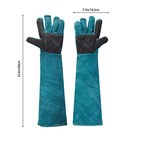 AOWPFVV Animal Handling Gloves Bite Proof for Dogs,Cats, 23.6in Large - color: Dark Green +Black Padding Size Large 23.6in