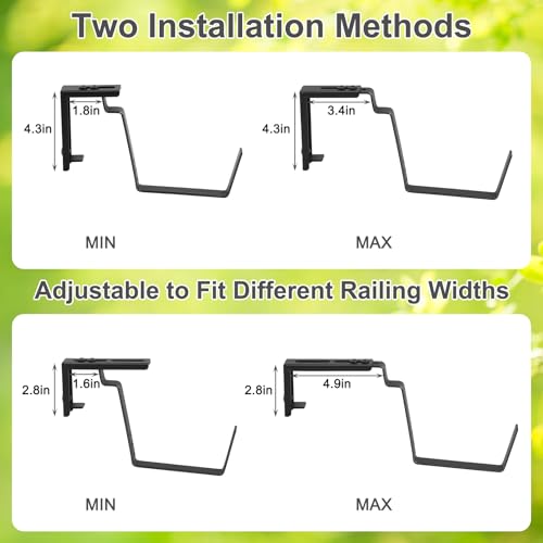 2 Tier Railing Planter Box Set of 2, 4 Pack Black Window Boxes Planters - color: Black