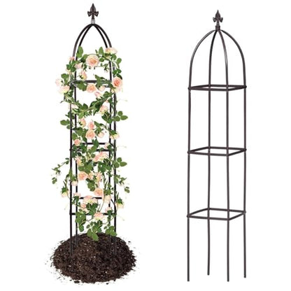 100% Garden Trellis Metal Obelisk Trellis for Climbing Plants Outdoor - color: Black Green