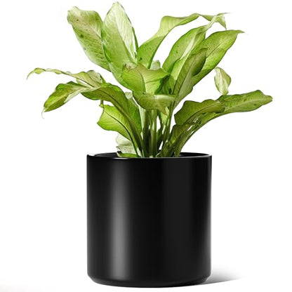 LE TAUCI 12 Inch Pot for Plants, Ceramic Indoor Planter, Black - color: Black