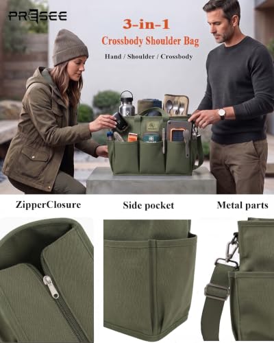 Garden Tool Bag, 9-Pocket Gardening Organizer Tote with Shoulder Strap, Heavy Duty Green Tool Bag