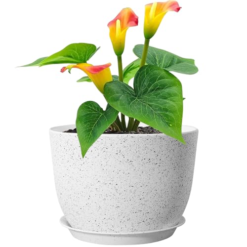 Meowell 12 inch Large Plant Pot for Indoor Outdoor Plants, Wide Flower Pot - color: Speckled White, size: 12inch C