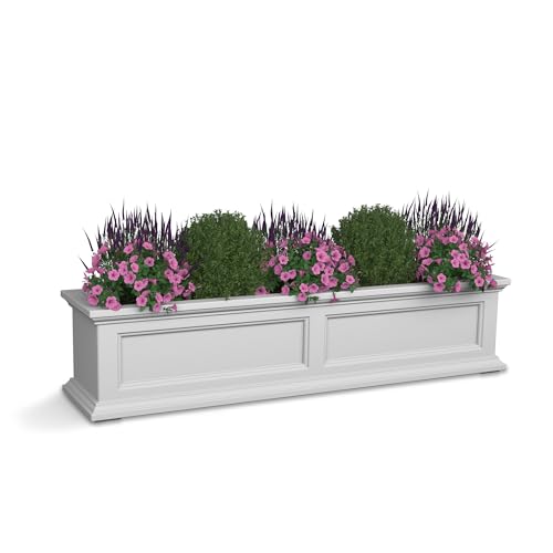Mayne Fairfield 4ft Window Box - White - Durable Self Watering Resin Planter with Wall Mount Brackets, Plastic (5823-W) - color: White, size: 48in