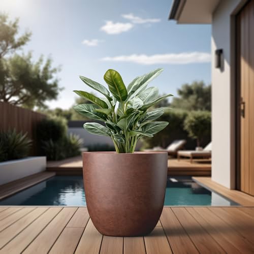 Kante Large Round Bowl Rusty Concrete Planter 18" Dia, Outdoor - color: Rusty, size: 18"d