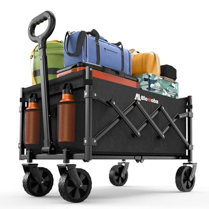 Blomoba Folding Wagon Cart with Wheels, 220lbs Utility Wagon Cart, Black - color: Black, size: Medium Without Tailgate