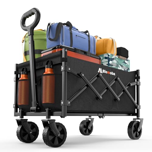 Blomoba Folding Wagon Cart with Wheels, 220lbs Utility Wagon Cart, Black - color: Black, size: Medium Without Tailgate