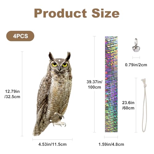 4PCS Plastic Owl to Scare Pigeons Away, Flat Fake Owl to Keep Pigeon Away from Balcony, Hanging Garden Owl Scare Devices with Reflective Tape, Garden Decor for Windows Patio Roof Yard Outdoor - color: Brown (2)-4PCS