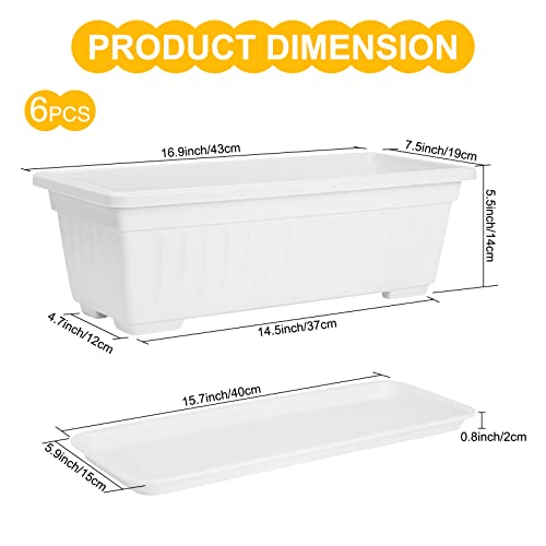 Window Box Planter, 6 Pcs 17" Flower Rectangle Planter Boxes Outdoor, White - color: White