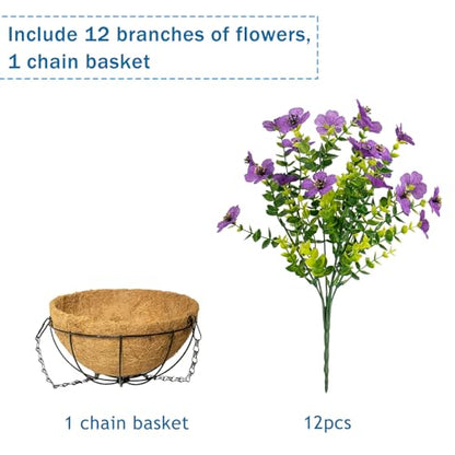 Artificial Hanging Flowers, UV Resistant, 12 Bundles, Purple - color: Purple