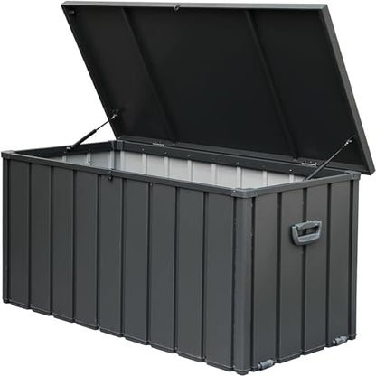 150 Gallon Outdoor Storage Deck Box, Metal Patio Bin with Rollers, 49" - color: Dark Gray