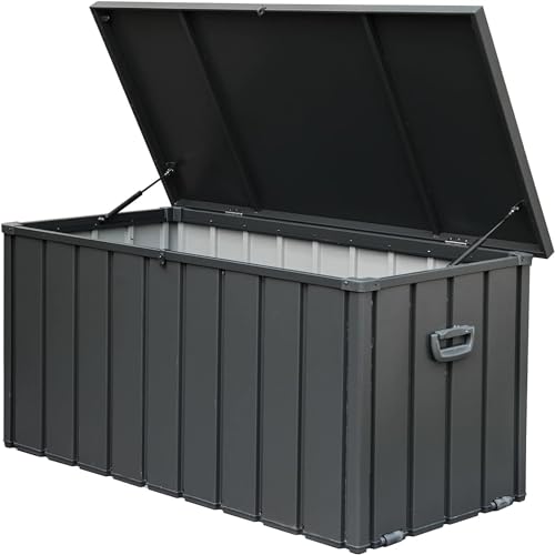 150 Gallon Metal Outdoor Storage Deck Box, Lockable Patio Bin, Dark Gray - color: Dark Gray-C