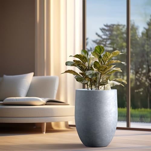 Kante Large Round Bullet Blue Gray Concrete Planter 21.7" Tall, Outdoor - color: Blue-gray