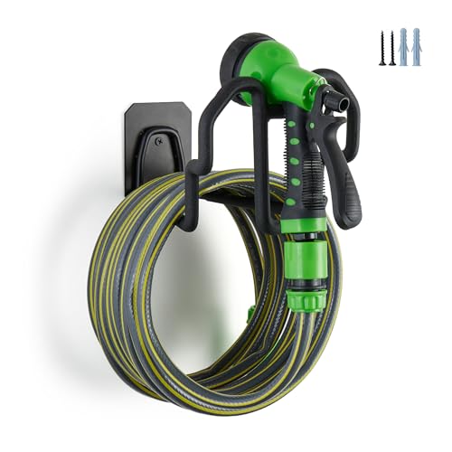 Wall Mount Hose Holder with Nozzle Slot,Rust Resistant,Matte Black - color: Matte Black