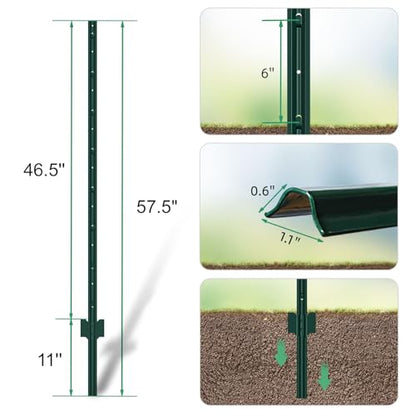 Green Metal Fence Post 4.8 feet, T Post for Garden Fence Wire Mesh, 15-Pack - color: Green, size: 4.8 FT- 15 PACK-GREEN