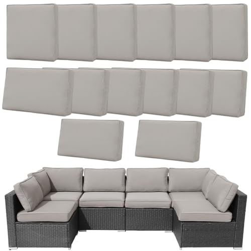14Pcs Outdoor Cushion Covers Replacement Washable w/Zipper for 6-Seaters Sofa Patio Slipcovers Set Seat and Back Covers Only-23.6x23.6x4inch - color: Light Gray, size: 23.6x23.6inch